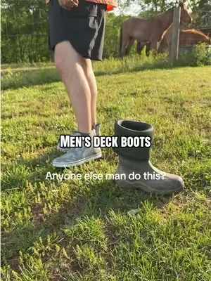 Deck boots that are perfect for spring summer and fall! Perfect for yardwork, boating, fishing, atv riding #deckboots #mensboots #fishingboots #waterproofshoes #menswear 