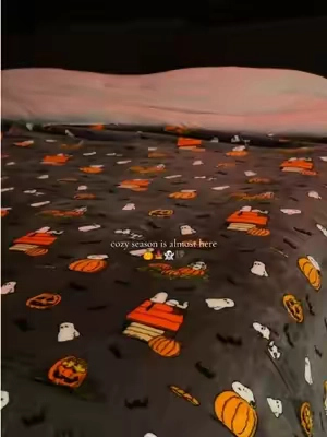 this blanket takes me back to my childhood days 🥰🎃✨ #halloweenblanket #fallblanket #blanket #itsthegreatpumpkincharliebrown #halloween 