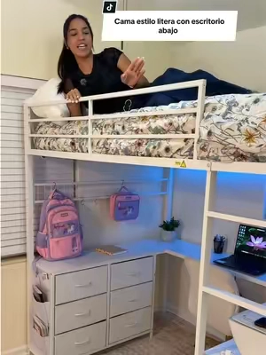 Respuesta a @EliDelgado@95 Cama estilo litera tamaño full con escritorio en la parte de abajo .Esctructura completa de metal. Una opción perfecta para aprovechar muy bien el espacio de la habitación de sus hijos.@Sikaic Furniture US #bed #escritorio #furniture #cama #tiktokshopsummersale 