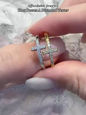 Affordable Jewelry That Passes A Diamond Tester💎✝️✨#moissanitejewelry #GRA #fyp #diamondtester #beautiful #moissanitering #delzzad #giftguide #viral #diamond #ring #moissanite #affordable #cross #TikTokshopbacktoschool 