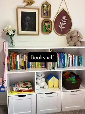 It’s the perfect height for kids 🤍  #bookshelf #nurseryinspo #toystorage #toybox  #kidsroom 