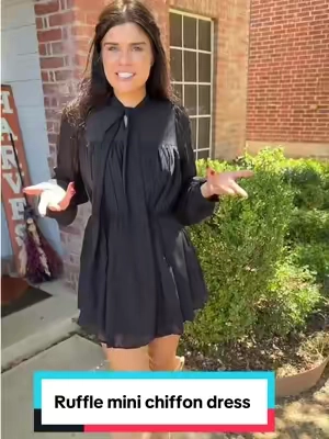 A mini ruffle chiffon dress perfect for fall season 145 5’8 s #ruffledress #minidress #ruffledress #OOTD #fallfashion @CiderCloset 