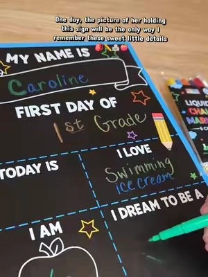 I love that this sign comes with markers and makes it easy to capture all the little things about my kids that I want to remember forever. #1stdayofschool #memories #kids  #sign #backtoschool 