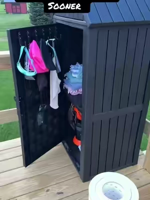 This mini storage shed provides plenty of dry storage space! Protected for the rain and sun your outdoor items can stay outside! #storagesolutions #storage #weatherproof #tiktokshopcreatorpicks #organizedhome 