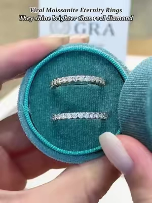 Viral Moissanite Eternity Rings💍 They shine brighter than real diamond💎✨#moissanitejewelry #GRA #TikTokshopbacktoschool #fyp #moissanitering #beautiful #delzzad #giftguide #viral #ring #diamondtester #diamond #moissanite #affordable #eternity #stackingrings 