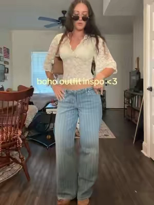 It needs a belt and more accessories but the outfits still cute #outfitinspo #boho #westernfashion #fashiontiktok #lacetop 