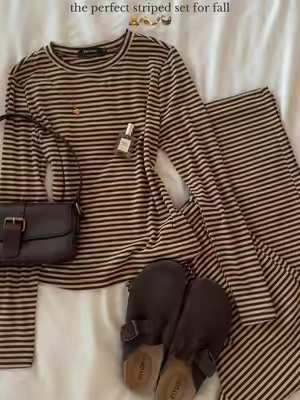 & so many colors to choose from 🧸🍂 #fallfashion #stripes #falloutfits #chic #brown neutral minimalistic cozy comfy fall outfit inspo ideas chic brown stripes set