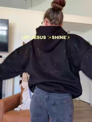 A BEDAZZLED GLO HOODIE!?!?✨🖤 #christianhoodie #christianapparel #glohoodie #oversizedhoodie #christiantiktok 