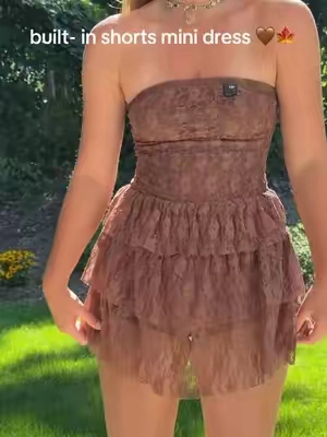 ruffle mini dress with built-in shorts 🧸 6ft size medium true to size  #ruffledress #builtinshorts #TikTokshopbacktoschool #BackToSchool #tallgirlapproved 