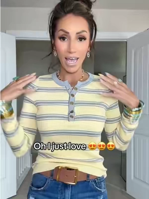 This is seriously such a cute striped long sleeve top.🤌 I love how thick the material is.💜  It’s stretchy and the gold buttons are beautiful. 😍🫰 cannot wait to style this for fall