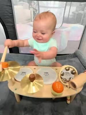 Dakota jamming on her kids drum set! #kidsdrumset #musicaltoys #toddlertoys ##woodentoys##TikTokshopbacktoschool