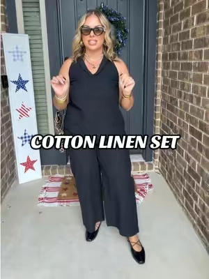 Definitely recommend sizing up if you’re on the curvy side 🖤✨  #linenset #twopieceset #easyoutfits #midsizefashion #TikTokshopbacktoschool 