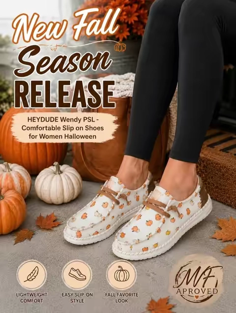 Ok the pumpkins are cute!  HEYDUDE Wendy PSL - Comfortable Slip on Shoes for Women Halloween #TiktokShopCreatorPicks #TikTokshopbacktoschool #heydudenewarrivals 