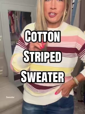 100% cotton!! And the cutest, happy color options ever! 💛❤️💗 #sweater #knit #cottonsweater #falloutfits #casualoutfits 