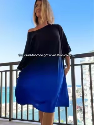 The viral Moomoo made the vacation packing list 🌊 Soft, stretchy, oversized AND it has pockets. This blue might be my favorite one yet. #millenialmoomoo #BambooSleepwear #OversizedStyle #VacationStyle #ComfyStyle