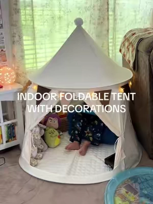 an easy to put up tent that comes with the lights, garland, & inside mat?! best purchase ever!!  #indoorplayground #playroom #christmaslist #kidstent #indoortent 