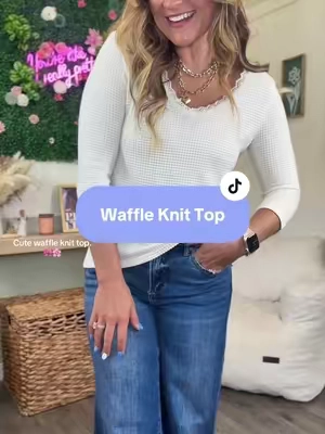 Cute and affordable waffle knit top! Love the lace v neck @DOKOTOO-US 