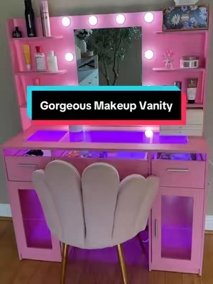 The prettiest vanity every!! 💗 #vanity #makeupvanity #pinkvanity #vanitywithlights #vanitymirror 