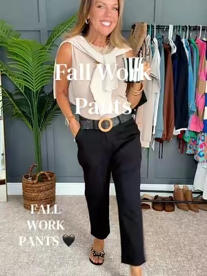 Your fall work pants just entered the chat 🖤 These black Flamingals khaki pants are comfortable, flattering and so easy to style for work or everyday wear. The cropped straight leg gives them a polished look without feeling too dressy. Such a good staple for your fall wardrobe! #fallworkwear #workpantsforwomen #TikTokshopbacktoschool #falloutfitsforwomen #over50style 