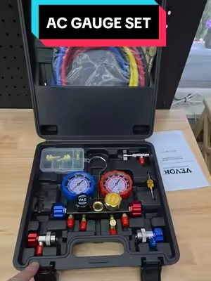 VEVOR AC GAUGE SET, 3 WAY  OR 4 WAY AVAILABLE ON LINK, AC MANIFOLD GAUGE SET FOR 134A, R22, R12, R502, REFRIGERANT GAUGES WITH 5 FT HOSES, COUPLER, CAN TAP IN A CASE. #acgaugeset #acrepair #tiktokshopcreatorpicks #TikTokshopbacktoschool #vevoracguages @VEVOR Store  @Haidee_Collab @CreatorCollab_Mabel 