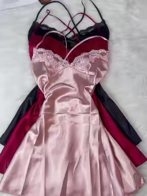 Women's Embroidered Lace Satin sexy sleepwear set!!#nightdress #sexy #sleepwear #lace #spotlightfinds #comfortable #tiktokshopcreatorpicks #dress #backless 