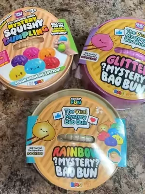 Authentic RMS Mystery Dumpling Squishy Surprise Mix 3-Pack – Original Dumpling Squishy Fidget Toys in sealed Steamer Baskets, Random Assortment, Editions & Styles May Vary, Duplicates Possible, Rare Dumplings possible, Ages 3+ 