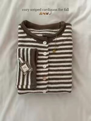 need all the colors 🍂 #fallfashion #cardigans #stripes #backtoschool #outfitideas chic neutral brown striped cardigan aesthetic cozy 