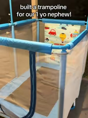 A little gift for our happy boy! He loves to run and jump around so this trampoline is great way for him to get his energy out! Comes in two colors and more accessories that we can add later on when he grows! #trampolines #toddlergift #kidstrampoline #toddleractivities #toddlerfun 