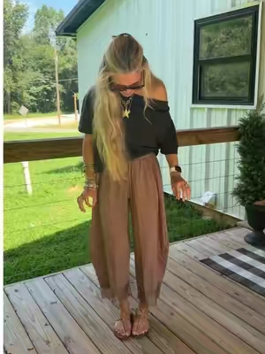 The perfect lightweight pants for summer to fall! These are so comfortable and feel like pjs! Great quality and the lace is so pretty #tiktokshopcreatorpicks #TikTokshopbacktoschool #fallpants #falloutfits #summertofall 
