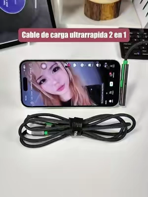 POV: Tu cable de carga también sirve como soporte para el teléfono. ⚡️📱 Admite carga rápida de hasta 240 W, el conector de 90° no estorba mientras juegas y el soporte metálico integrado funciona tanto en vertical como en horizontal. Un solo cable, mucha más utilidad. #CableDeCarga #SoporteParaCelular #Carga240W #Gadgets #AccesoriosParaCelular