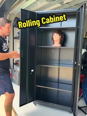 A rolling storage cabinet that gives you enclosed shelving for tools, paint supplies, and everyday garage equipment. #summerfinds #TikTokshopbacktoschool #ToolCabinet #GarageIdeas #Organization 