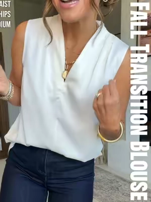 Beautiful layered with blazers or cardigans or stunning all on it’s own. 🤍 #blouse #sleevelessblouse #whiteblouse #falltransitionoutfit #workwear