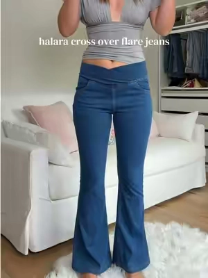 Cross over flare jeans from @Halara_official ✨🙌🏻 runs true to size ✨ #TikTokshopbacktoschool #BackToSchool #fallfashion #flarejeans #crossoverjeans 