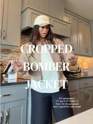 Cropped bomber jacket, super cute just is extremely small! Size up like 2 sizes! #jacket #falljackets #bomberjacket #croppedjacket 