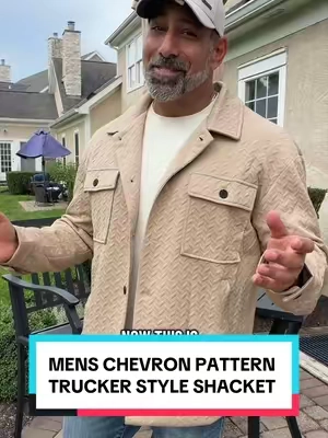 Mens Textured Chevron Pattern Trucker Style Jacket with Lapel Collar #mensshacket #shacket #mensjacket #mensstyle #falljacket 