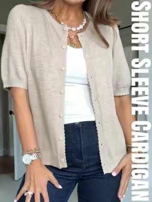 Soft, lightweight and all the feminine touches. Perfect for work, church or over your summer dresses to transition you into fall 🍁 #shortsleevecardigan #cardigan #workwear #officewear #knitwear 