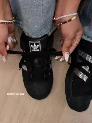 They’re so sparkly in person 🖤 #adidas #womenshoes #rhinestone #fyp #BlackTikTok 