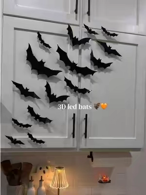 Kitchen cabinets but make them spooky🦇👻  #halloweendecor #bats #ledlights #spookyseason #fyp 