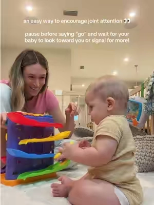 joint attention is one of the foundational skills for learning, communication, and social development. it happens when you and your baby share focus on the same object or activity, helping them connect what you’re saying with what they’re seeing and experiencing. try using an anticipation game like “ready, set, go!” pause before saying “go” and give your baby time to look toward you, vocalize, gesture, or otherwise signal that they want you to continue. it’s a simple way to create opportunities for connection and early communication during play! remember, every baby develops at their own pace, and their response may look different depending on their age and stage 🤍  #occupationaltherapist #babytoys #babydevelopment #firsttimemom #tiktokshop 
