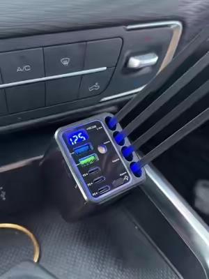 120W 9-in-1 Retractable Car Charger with 4 Built-in Cables, Star Projector & RGB Light, Fast Charging Station for iPhone & Android #carcharger #retractablecarcharger #120wcharger #cartok #tiktokmademebuyit 