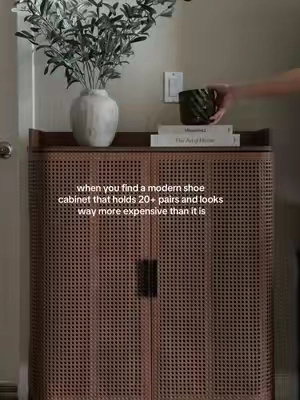 Actually fits so much and made my space look way more organized and modern #shoecabinet #cozyathome #homefinds #shoestorage #homedecor 