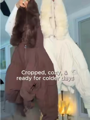 I just found the cutest winter jacket that is super cozy on the inside, and I love the oversize jumbo fur hoodie 😍🙌🏼 #winterjacket #TikTokshopbacktoschool #furhoodie #croppedjacket 