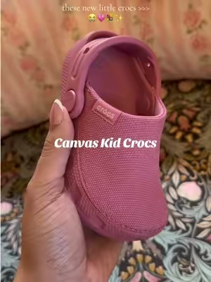 The perfect shade of pink 🎀 and this canvas material is so durable! #crocs #girlmom #toddlermom #kidcrocs #toddlershoes  