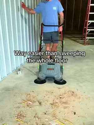 This thing picks up dust, dirt and all the little junk off the floor and throws it into the bin while you push it. Makes cleaning up a shop or garage way easier. #floorsweeper #shoptools #garagetools #vevor #tiktokshop