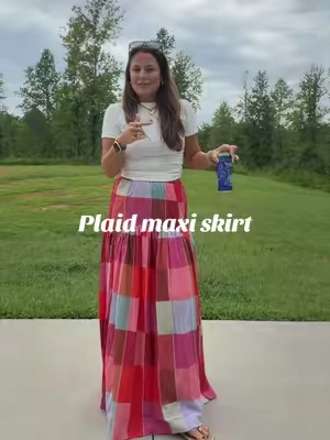 Cutest look for less plaid maxi skirt! I’m obsessed with this!  #plaidskirt #dopaminedressing #maxiskirt #falloutfits #fashion 