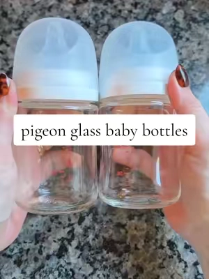 These bottles help support a baby's latch and ease the transition from breast to bottle!  #babybottles #babybottle #glassbabybottles #pigeonbaby #newbornessentials 