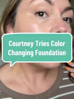 Courtney (age 35) trying the Luxe Color Changing Foundation for the first time!! It goes on white and color adapts to the skin. Perfect shade match every time and perfect for mature skin. #matureskinmakeup #colorchangingfoundation #cccream #bbcream #kbeauty 