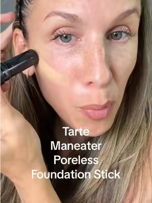 ahh HOW did I not know about this?! Been reaching for this foundation stick nonstop 💜 the finish, the coverage, the ingredients a mature skin dreammmm @tarte cosmetics @QVC, Inc #tartecosmetics #matureskinmakeup #stickfoundation #skincaremakeup #fullcoveragefoundation 