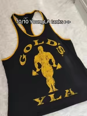 Golds gym and YoungLA collab is lowkey fire asf #youngla #gym #stringer #tanktop #yla 
