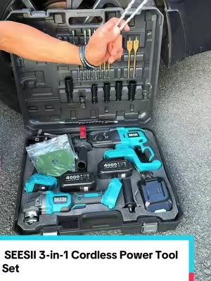 SEESII 3-in-1 Cordless Power Tool Set: Electric Rotary Hammer, Cordless Angle Grinder & Brushless Impact Wrench - Heavy Duty Combo Kit with 2x 4.0Ah Batteries for Construction, Automotive Repair & Metal Fabrication, 3ML DealsForYouDays #tools #powertools #cordlesstools #TikTokshopbacktoschool #construction 